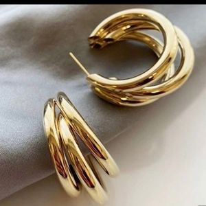 NEW 18 K Gold Three Layer Hoop Earrings